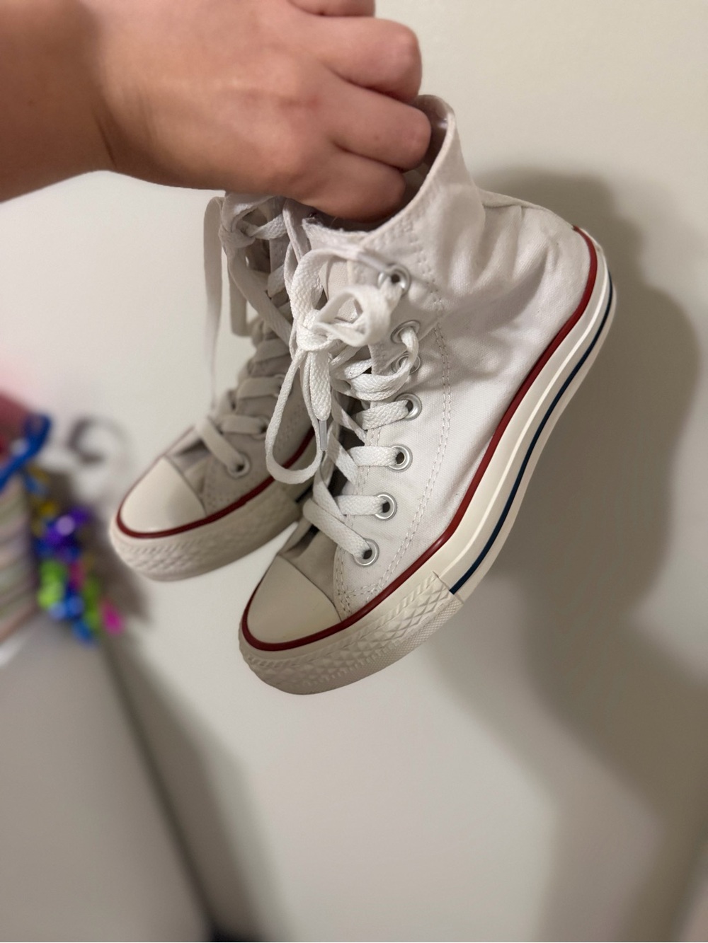 Converse White High-Top Sneakers with Red & Blue Trim